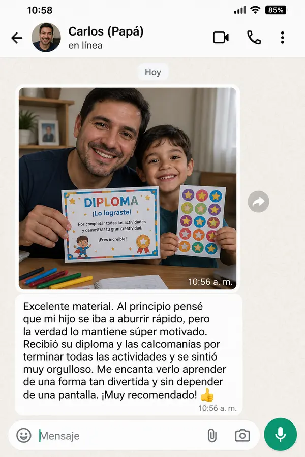 Testimonio 3 de una familia que usa el kit de aventuras creativas imprimible