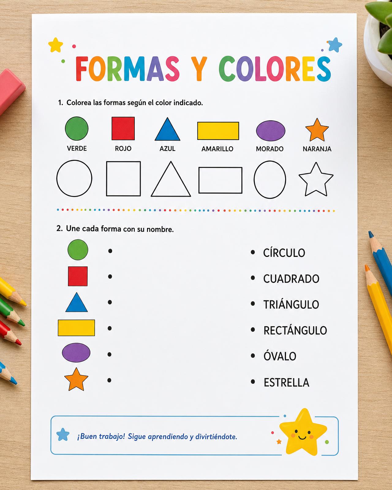 Página de formas y colores con un conejo para colorear en español