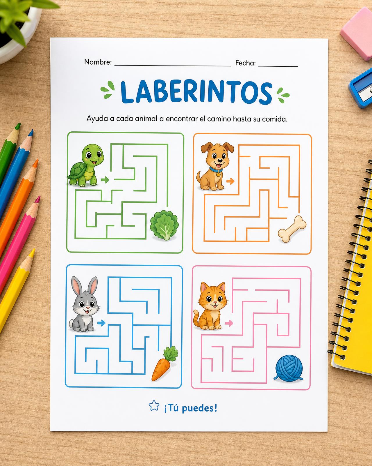 Página de laberintos para seguir el camino correcto en español