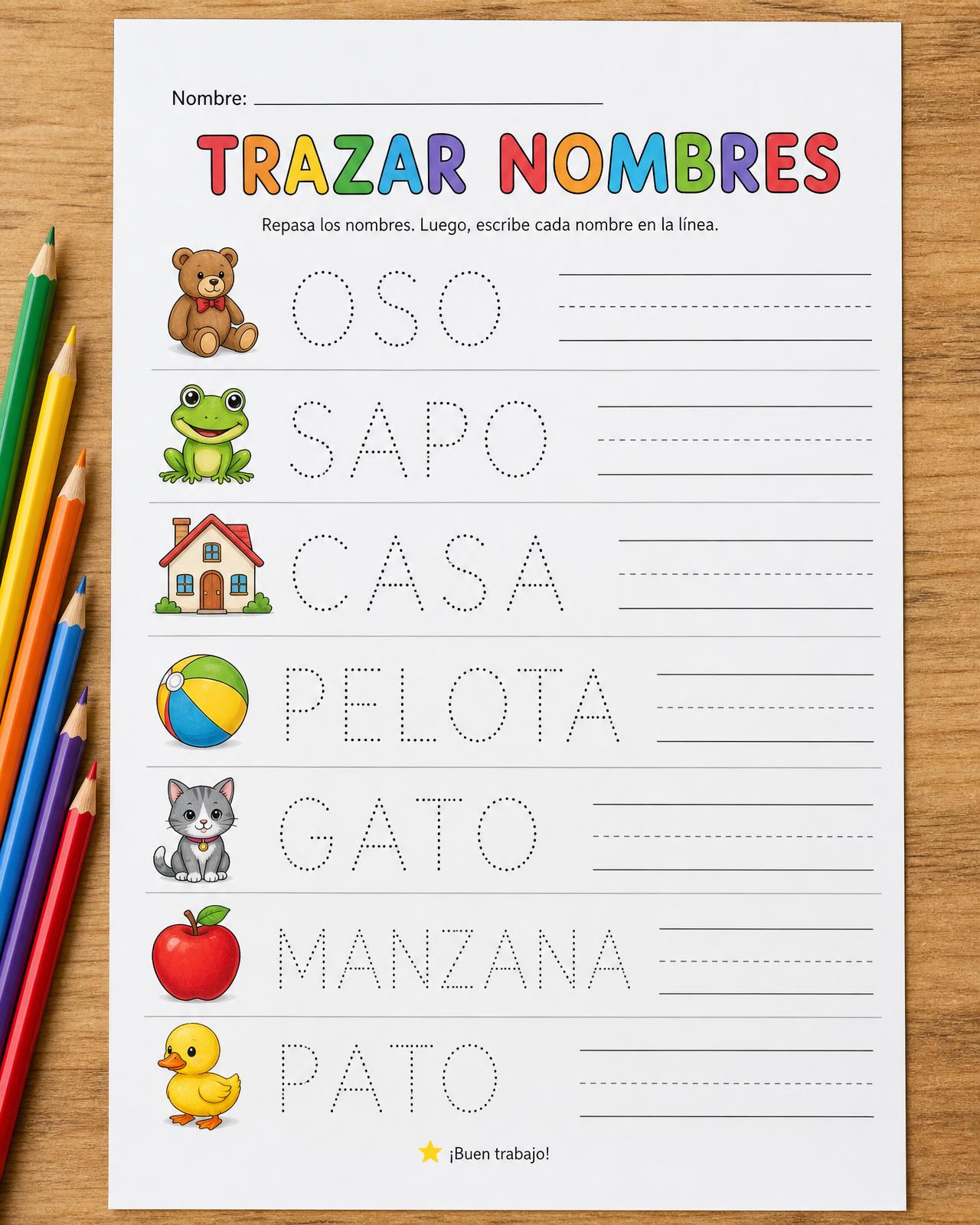 Página para trazar los nombres de las frutas en español